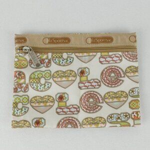 Lesportsac Women's Cream & Pink Fabric Zipper Closure Cosmetic Bag